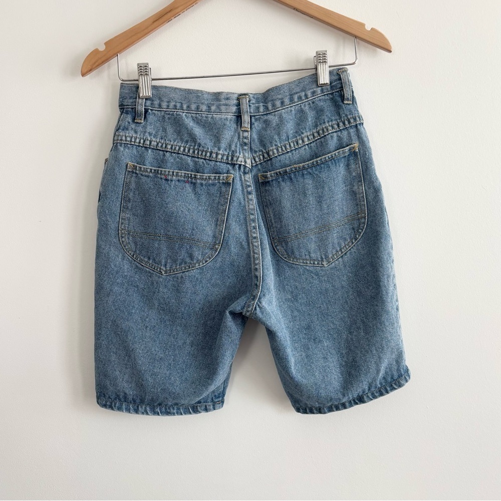 Vintage Cotton Ramie High Rise Long Button Fly Denim Bermuda Shorts - Picture 6 of 11